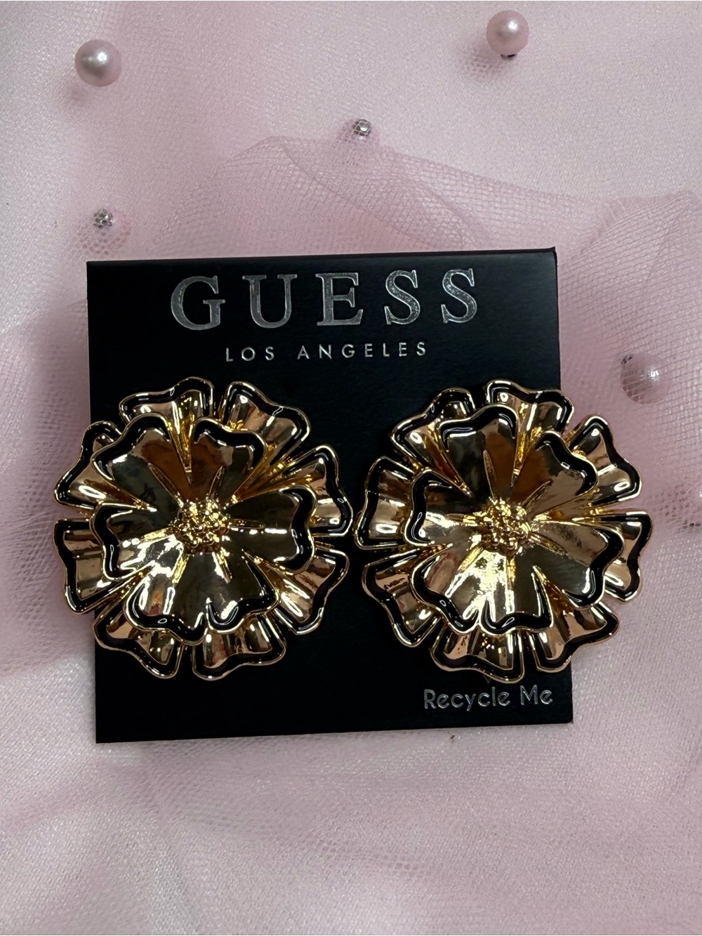 GUESS Gold Floral Layered Statement Earrings